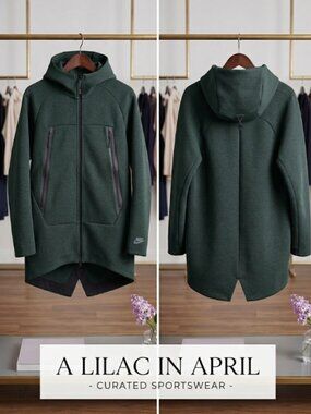 Nike Tech Fleece Parka Mens Large Green Heather Hooded Jacket 805142